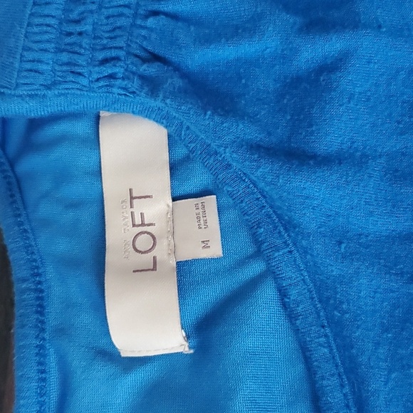 LOFT Womens Dress M Fit Flare Blue Cold Shoulder Rayon Knit Elastic Waist - Picture 7 of 7